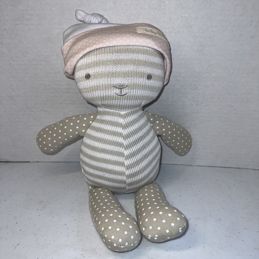 BABY ASPEN KNIT Striped With Hat TEDDY BEAR RATTLE TOY STUFFED ANIMAL PLUSH